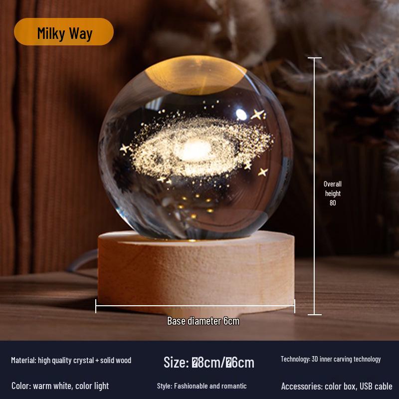 Creative 3D Crystal Ball Night Light: Desktop Ornament & Holiday Gift