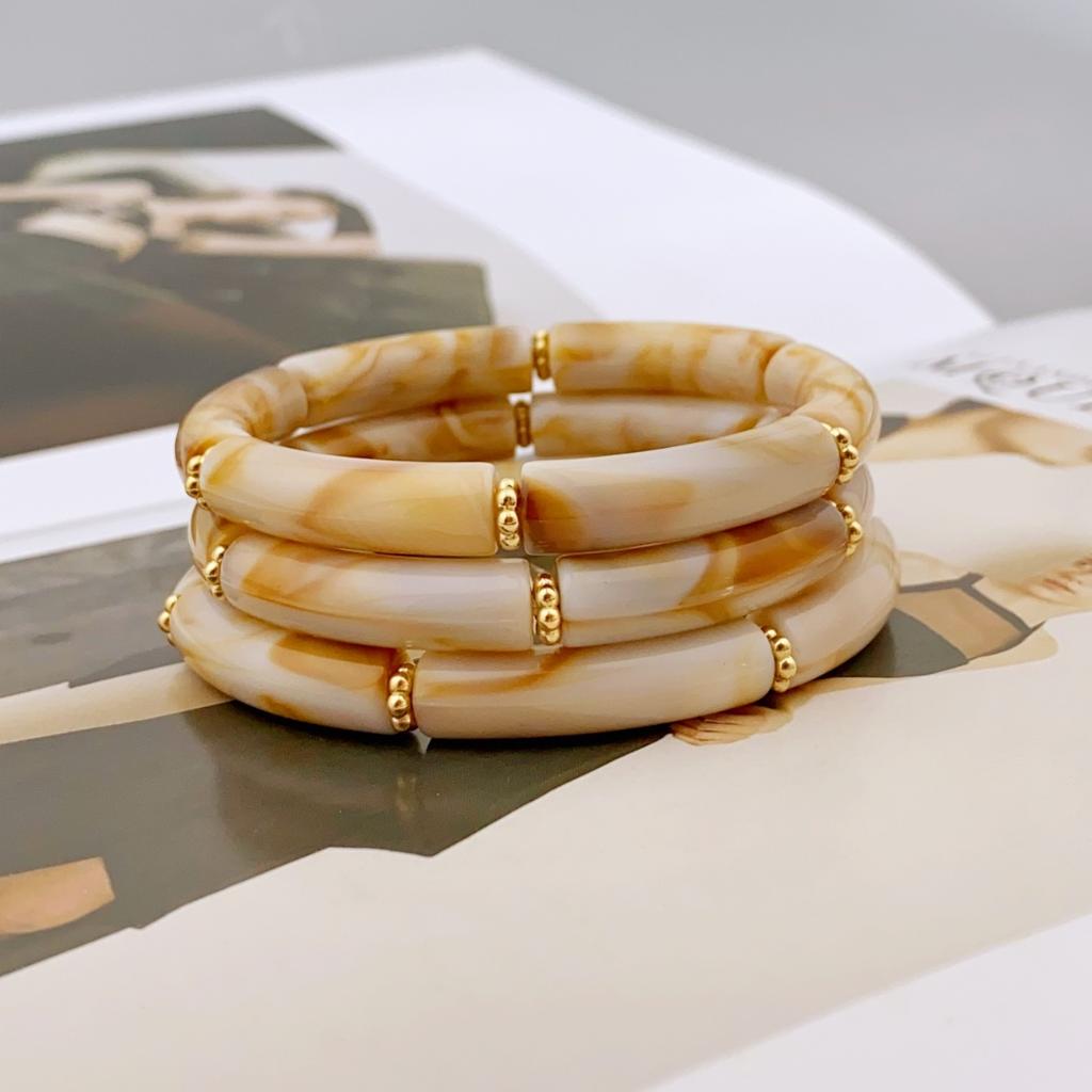 Trendy 3-delige Acryl Kralen Armband Set met Delicate Tinten voor Dames Dagelijkse Ensemble armband voor dames
