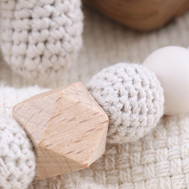 Dětský dřevěný bavlněný řetízek na dudlík Háčkované zvířátko jelen Zvonek Ekologický klip na dudlík Kousací náramek pro novorozence