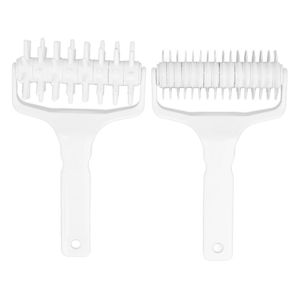 2pcs Plastic Pizza Dough Roller Docker White Lattice Roller Cutter Pizza Crust Roller Docker Time-Saver Baking Tools Long Handle