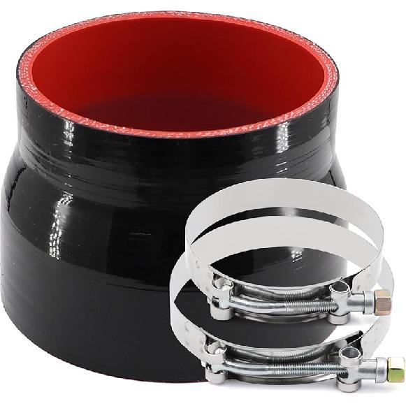 3 To 4 Inches Straight Black Silicone Reducer Coupler With 2 T-Bolt Clamps 4 Layers Of Polyester Reinforcement Suitable High Level Turbo Pipe