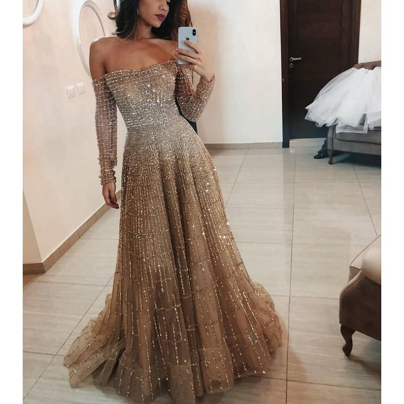 Sparkly Sequin Off-Shoulder Long Sleeve Maxi