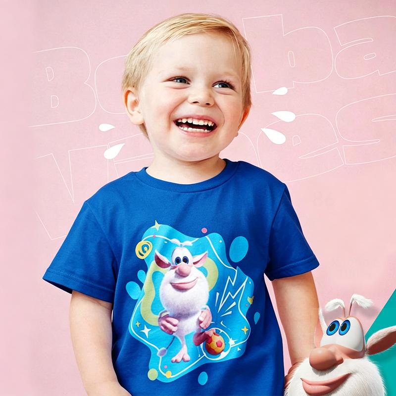 Summer Cartoon Booba Print T-Shirt for Kids Boys Girls Casual Round Neck Short Sleeve Design Perfect for Toddlers Everyday Wear Holidays