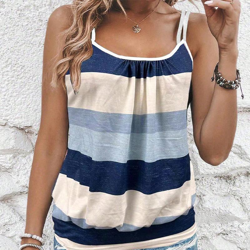 

Women Summer Strap Holiday Style Striped Printed Pullover Shirt Vest Top XL