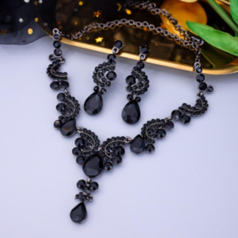 [Small batch customization] Cross-border exquisite bridal jewelry two-piece party dress wedding collarbone necklace earrings