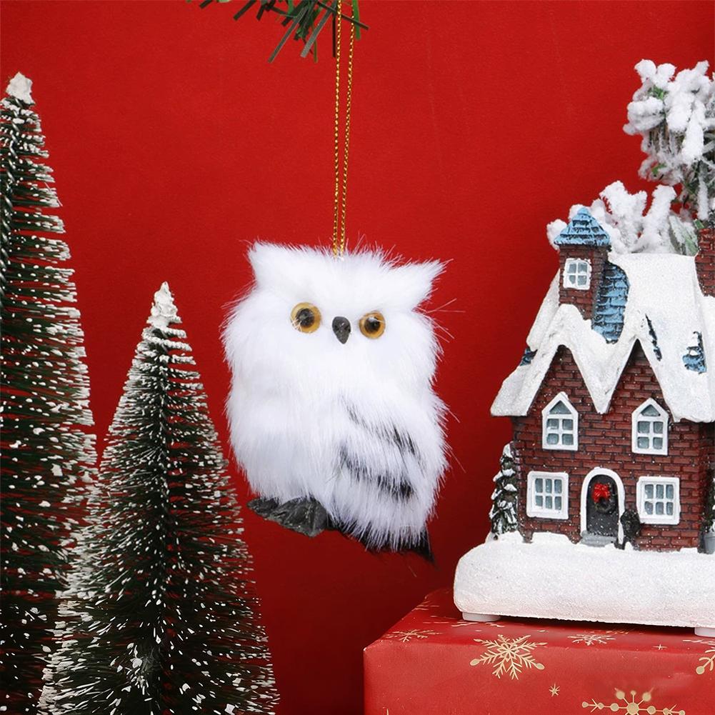1Pc Cute Owl Mini White Black Simulation Furry Bird Ornament Decoration Adornment Simulation for Home Decor Christmas Pendant