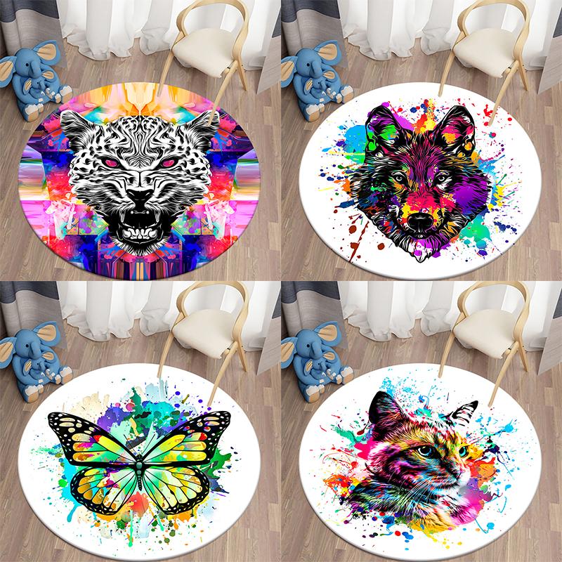 

Красочный круглый ковер с животными, ковер для гостиной, детский ковер, мягкий нескользящий напольный коврик, детский ковер для спальни, домашний декор