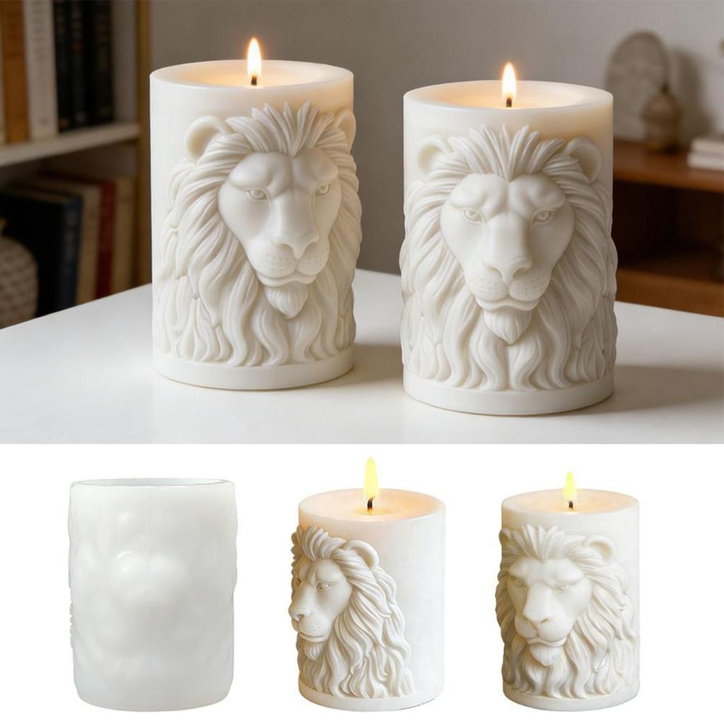 Lion Shaped Candle Mold Lion Relief Cylindrical Silicone Candle Mold Non Stick Epoxy Resin Flexible Pillar Craft Supplies