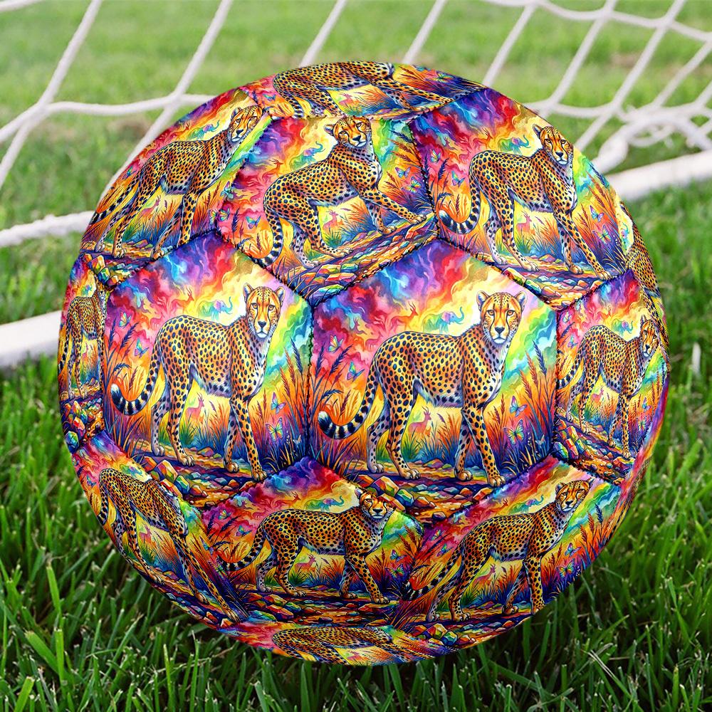 1pc Rainbow Cheetah Theme Soccer Ball Football, Size 5, Lightweight PVC, Outdoor Training Soccer Ball,Sports Gift t614100