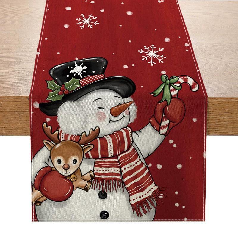 1PC Table Cover New Year 2026 Snowman 33*183cm Table Decor Merry Christmas Decoration Christmas Xmas Tree Table Runner