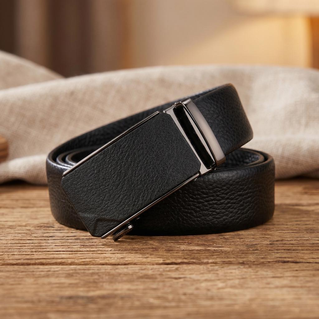 Men s Genuine Leather Belt Gift Set - Premium Cowhide with Automatic Buckle in High-Grade Gift Box 125 cm