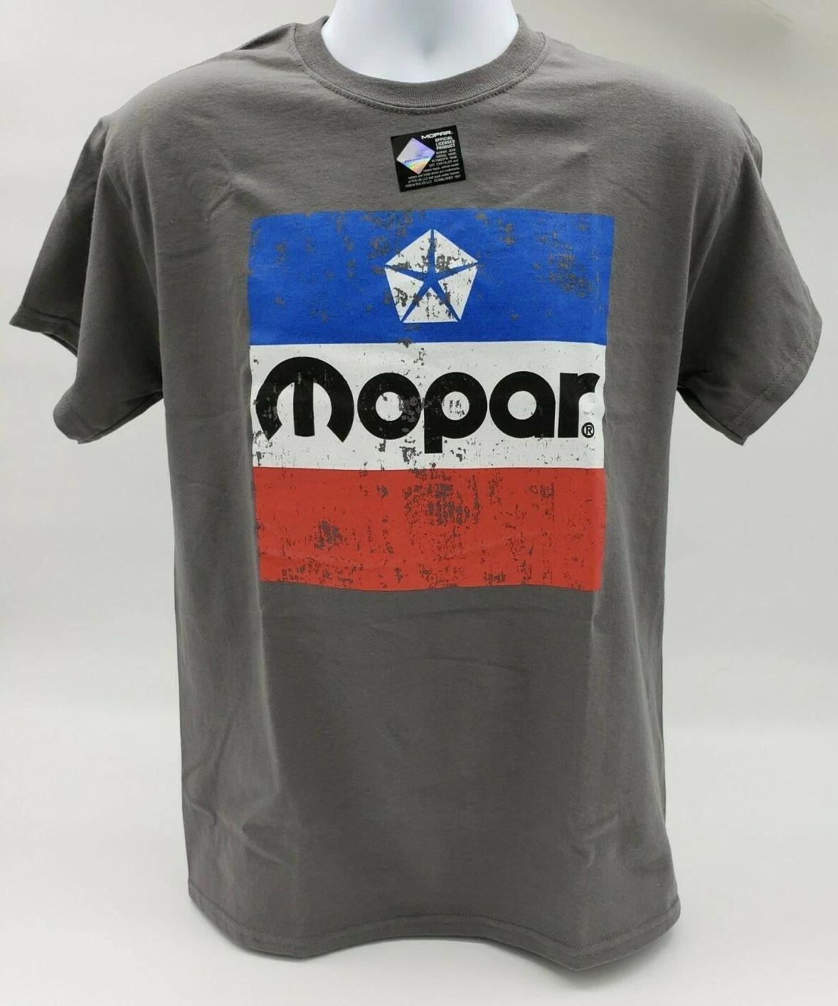 

Gray T-Shirt w/ Large Red White & Blue 1972 Mopar Emblem / Logo On Front 2XL