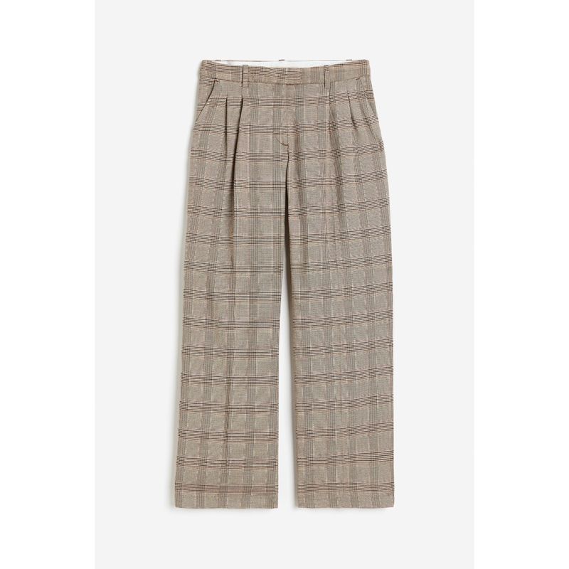 

Hm Women s Suit Pants Fall Loose Mid Waist Casual Plaid Wide Leg Maillard Pants 1176515 Beige/Plaid 160/72A(38)