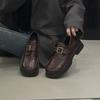 Platform loafers women's autumn 2025 new versatile British style one-pedal belt buckle casual single shoes women