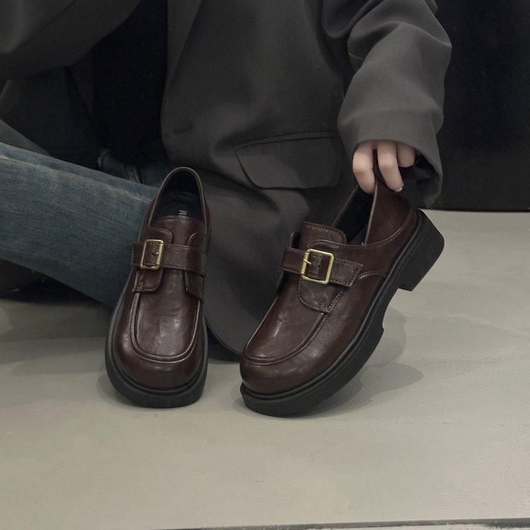 

Platform loafers women s autumn 2025 new versatile British style one-pedal belt buckle casual single shoes women 40