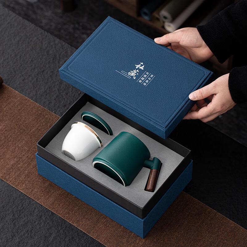 Chinese Ceramic Tea Cup with Wooden Handle Gift Set
