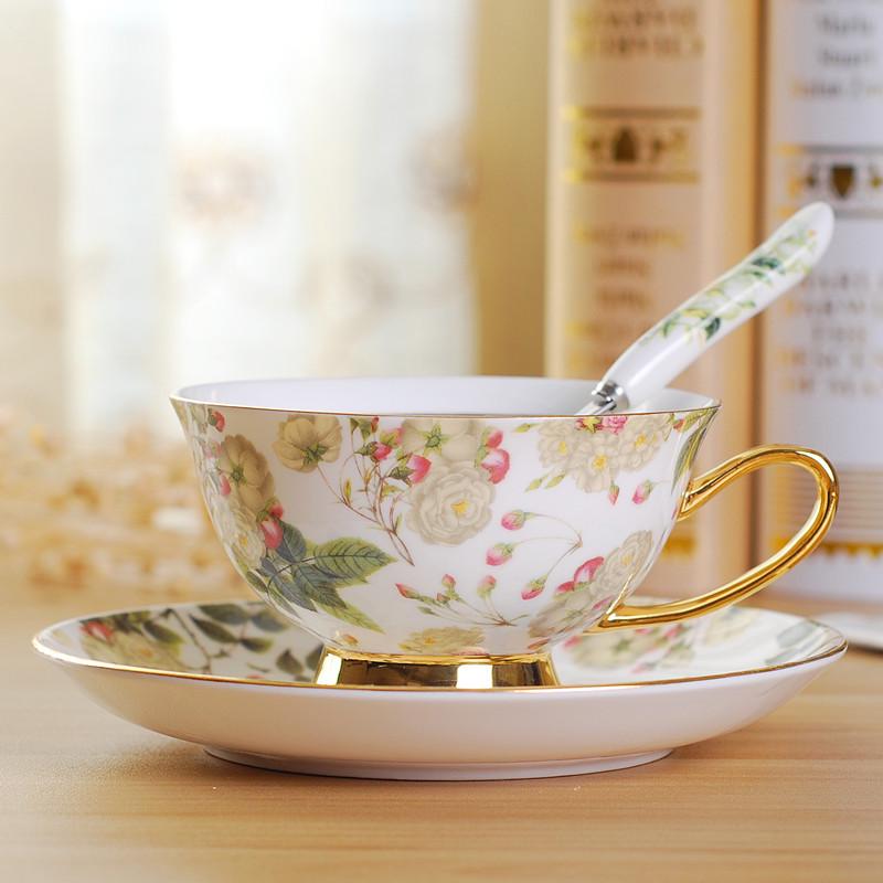 Zlacená evropská kostní porcelánová kávová a čajová sada s podšálkem