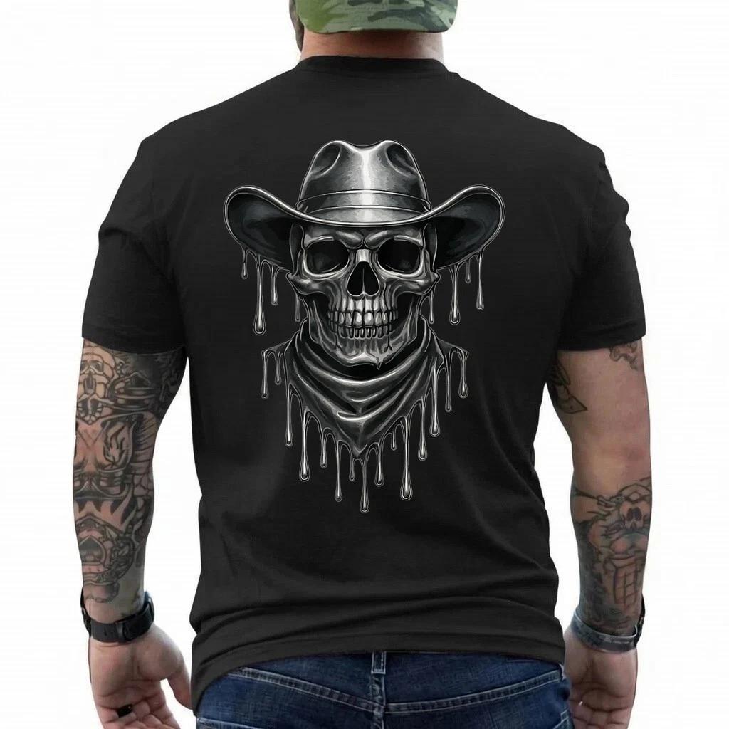 Melting Skeleton Cowboy Skull Dripping Goth Western Gothic T-Shirt S
