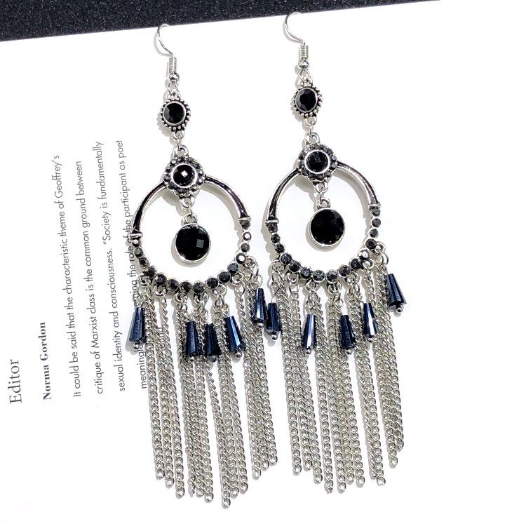 Retro crystal fringed earrings femininity versatile personality long earrings fashion court earrings