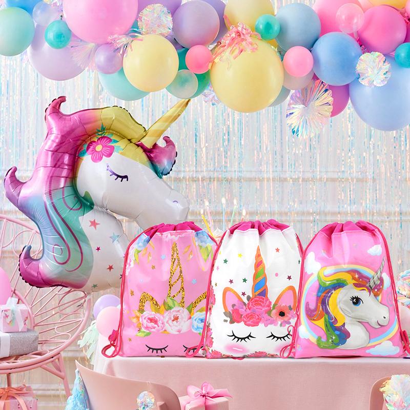 1/6/12Pcs Unicorn Drawstring Bag Kids Girls Unicorn Birthday Party Favors Supplies Candy Gift Packaging School Storage Backpacks