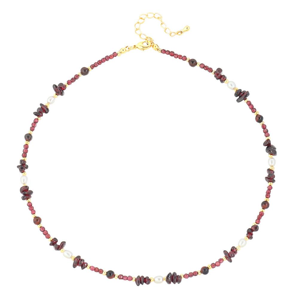 GEMCHIC Women s Handmade Red Garnet and Freshwater Pearl Beaded Necklace, Vintage Geometric Choker for Women