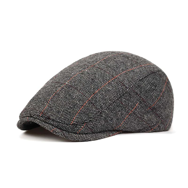 Men Autumn and Winter Warm Newsboy Caps British Painters Hats Herringbone Grid with Red Line Flat Cap Hip Hop Berets