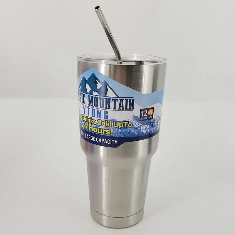 

Бутылка для воды из нержавеющей стали 30 унций 900 мл с трубочкой, термос, стакан, сохраняющий напиток холодным, горячим, термосы, кружки, кофейные чашки, автомобильная бутылка 30oz 900ml серебряный