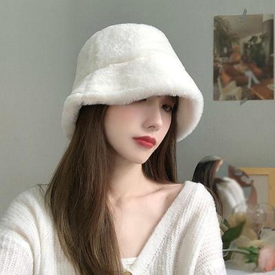 Women Fleece Bucket Hat Winter Thick Warm Furry Fisherman Cap