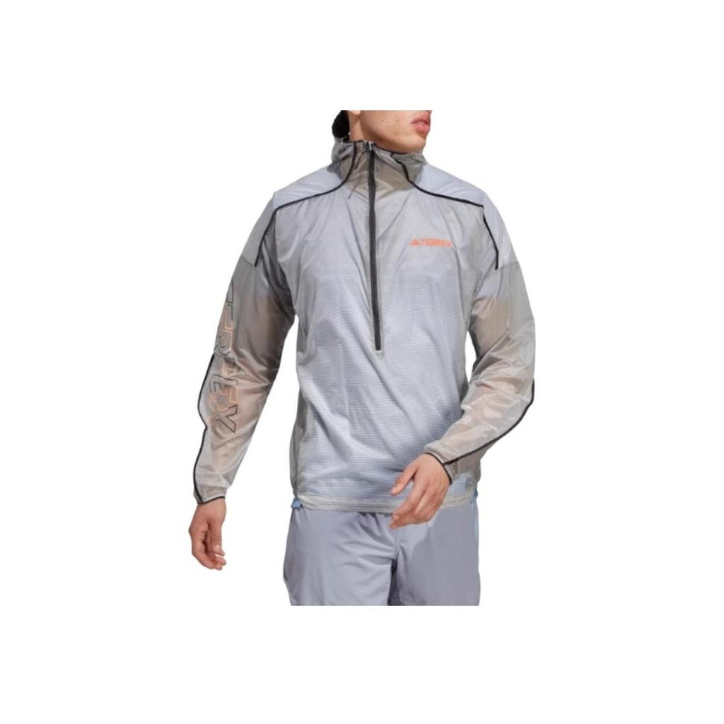 Adidas Terrex Logo Print Half-Zip Hooded Jacket Men Jacket Silver-Grey HT9408