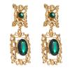 Vintage Emerald Temperament Exaggerated Flower Earrings With Silver Needles And Diamond Inlaid Resin High-end Earrings