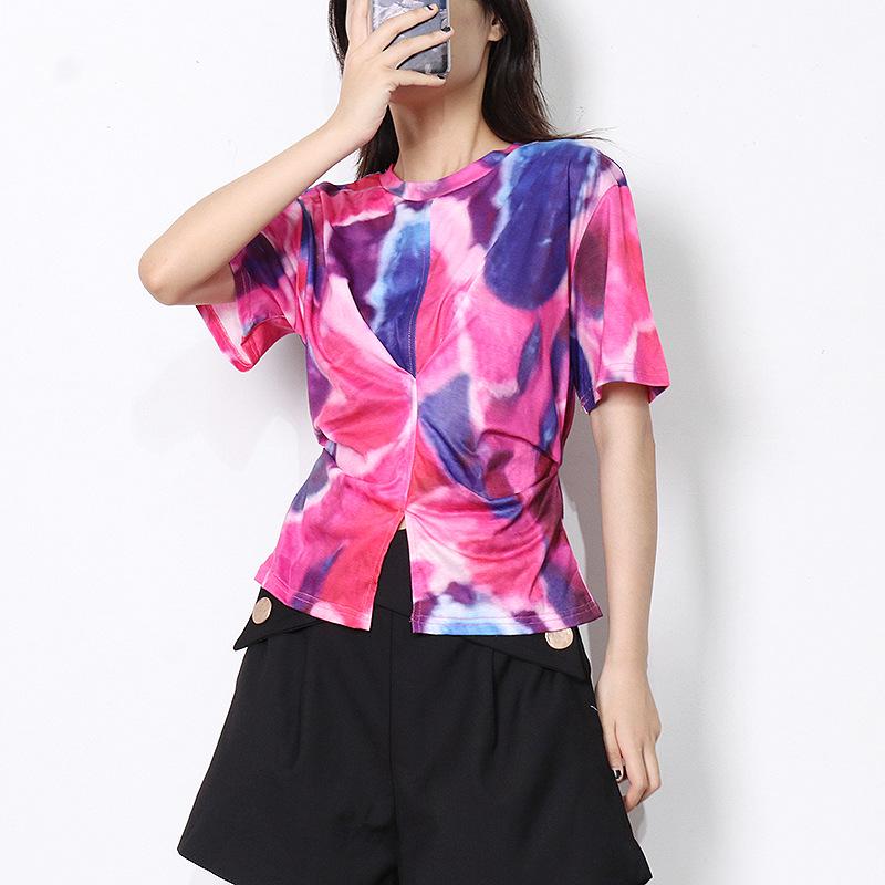 

2025 Новая футболка с короткими рукавами и принтом тай-дай для женщин Large