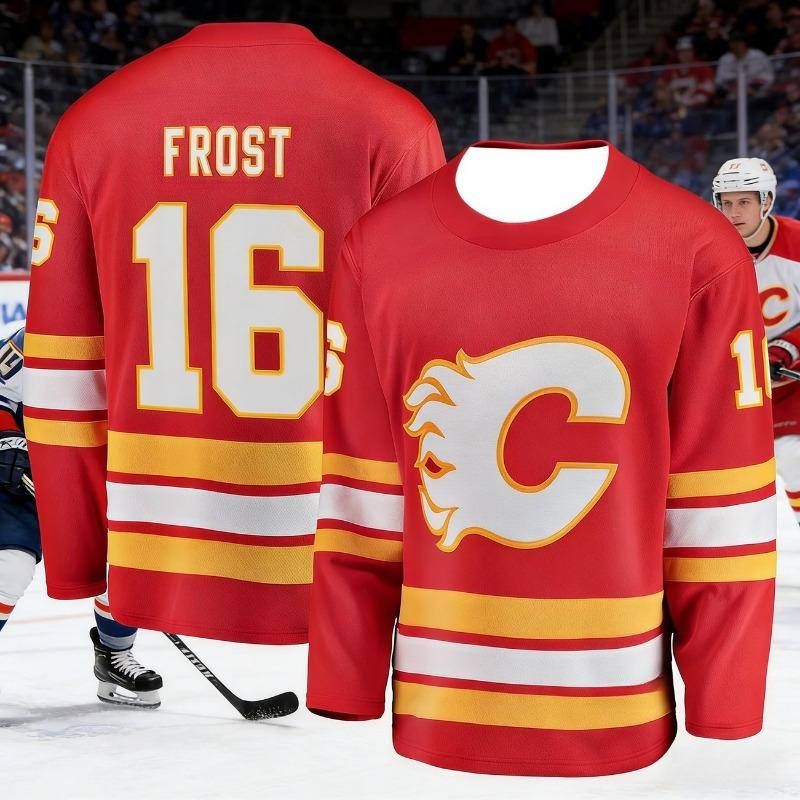 Men's New Model Calgary Men's Ice Hockey Sport Shirt 3D Print Breakthrough Style Red Ball Game Long-Sleeved Shirt Kids