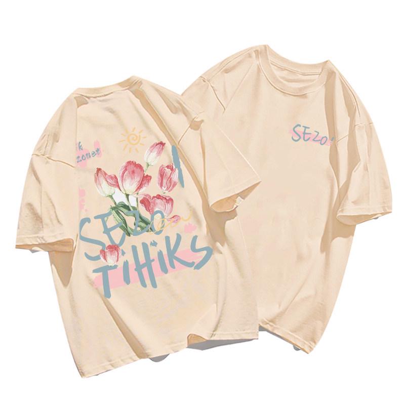 Unisex Plus Size Cotton Retro Loose Fit T-Shirt - Half-Sleeved Hong Kong Chic Style 3XL 156-170 lbs хаки 1290₽