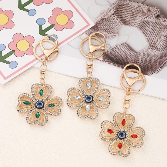 Keychain Pendant Rhinestones Inlaid Four-Leaf Clover Design Key Chain with Anti-Oxidation Lobster Clasp Decorative Backpacks Accessory