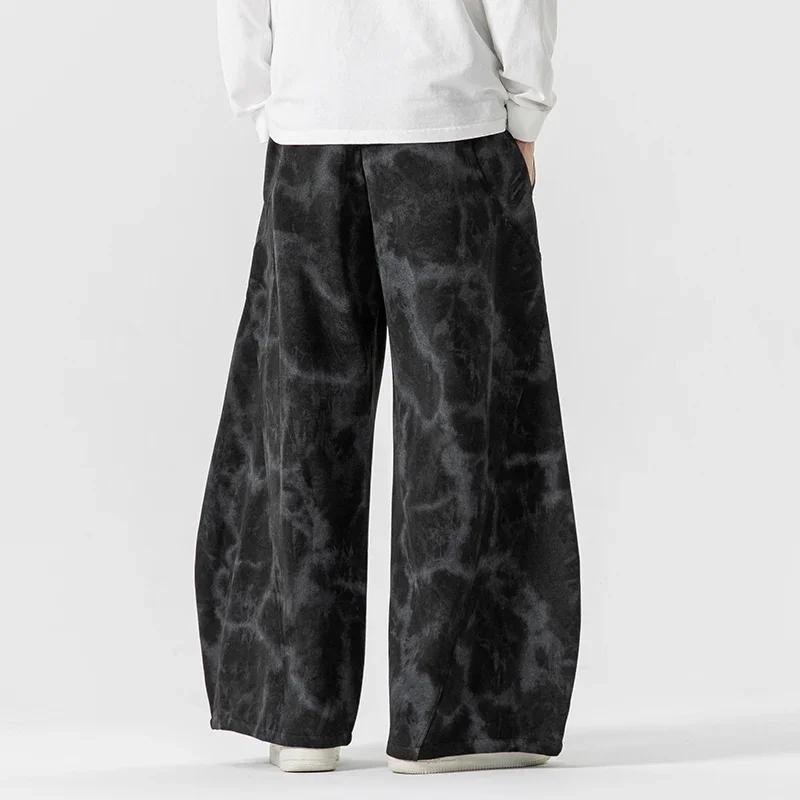 2026 Men Flared Pants Chinese Style Men Tie-Dye Wide Leg Pants Autumn Fashion Unisex Baggy Trousers Male Streetwear Sweatpants
