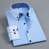 Camicia da Uomo a Manica Lunga Non Stiro Doppio Strato Formale da Lavoro Vestibilità Regolare Ufficio Camisa Moda Bianca Blu Camicie Sociali