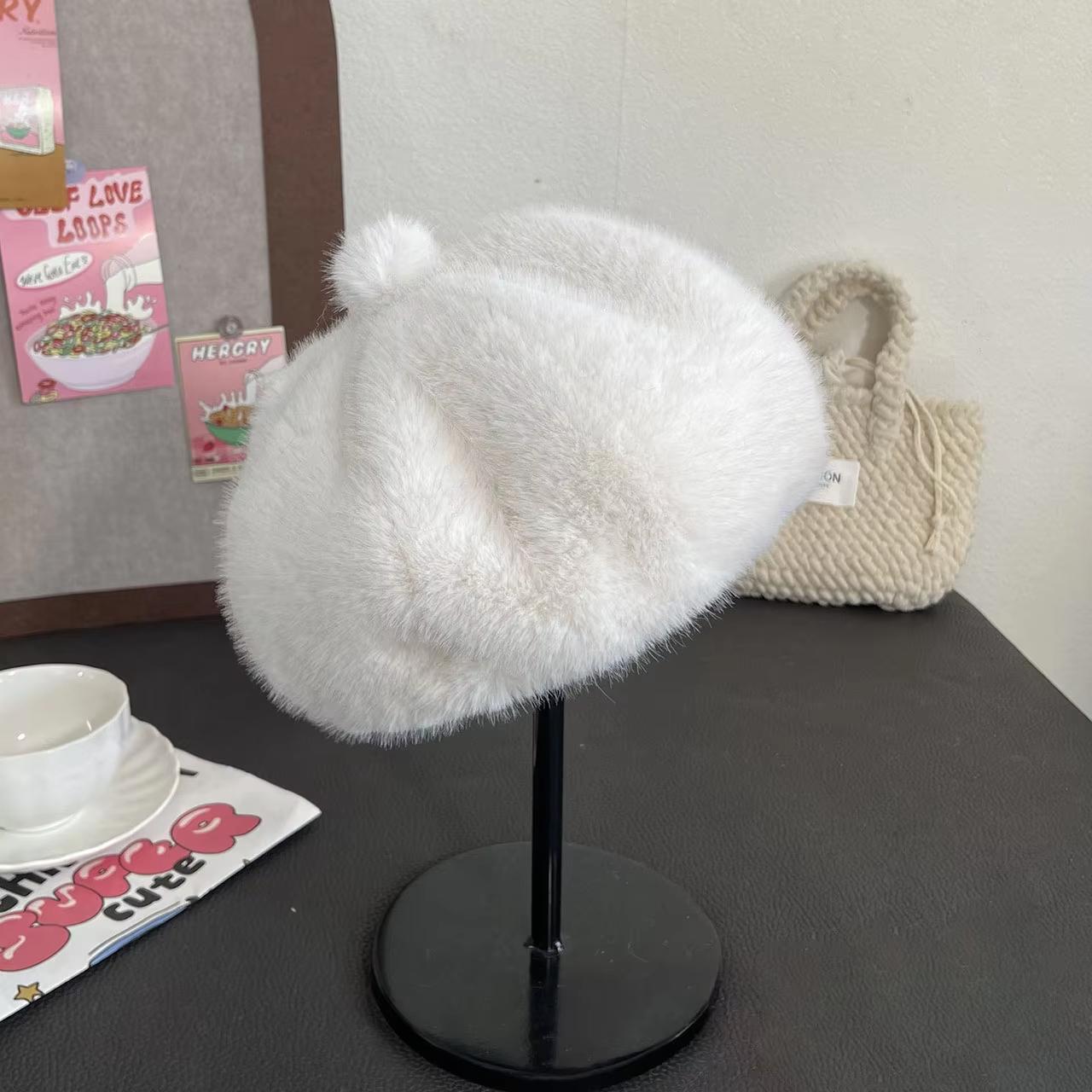 

Женский пушистый меховой берет однотонный плюшевый теплый восьмиугольный головной убор для леди женский повседневный противохолодный норковый бархат тыквенные шляпы белый