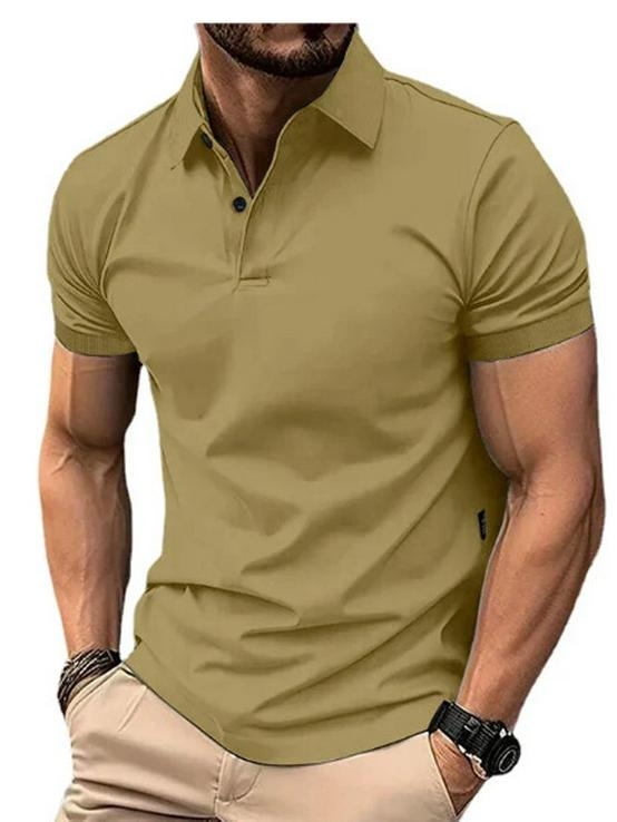 Men's Solid Color Button Short-Sleeve Polo Shirt