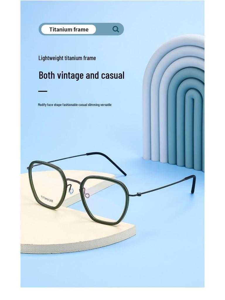 Linde Pure Titanium Women's Literary Fashion Glasses, Retro Acetate Frame for Business or Commute, Unisex Style