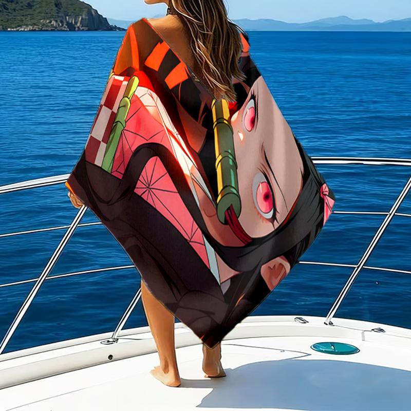 1pc nezouko9 Beach Towel, Beach and Seaside Swimming Pool Equipment, Fashion Pattern, Rectangular, Travel Essentials