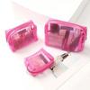 Solid Color Transparent Makeup Bag Zipper Handheld Makeup Pouch Mesh Cosmetic Bag for 3Pcs/Set Lady