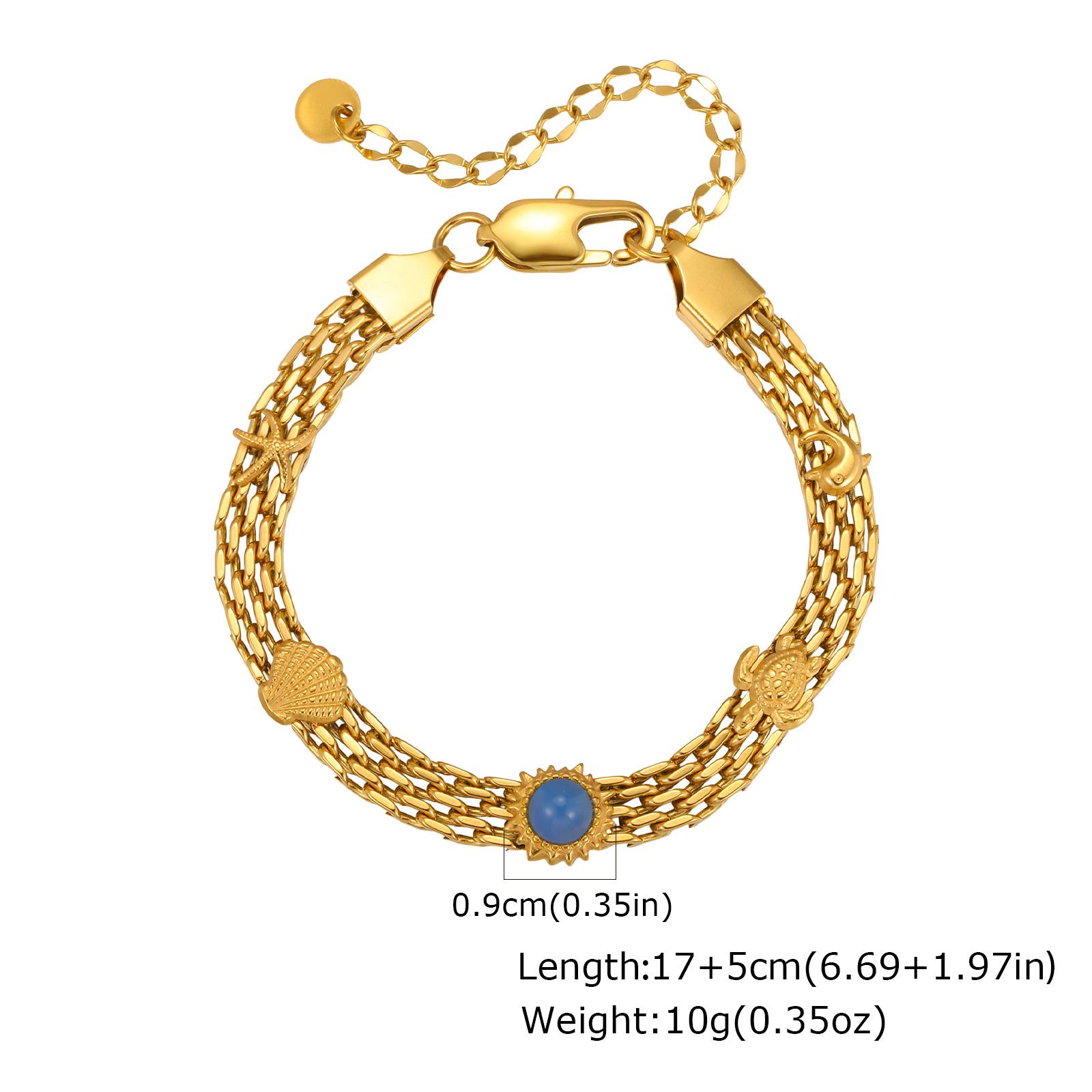 

Ocean Beach Mesh Chain Bracelet, Starfish Turtle Dolphin Shell Agate Sun Charms Women Wrist Exquisite Waterproof Zircon