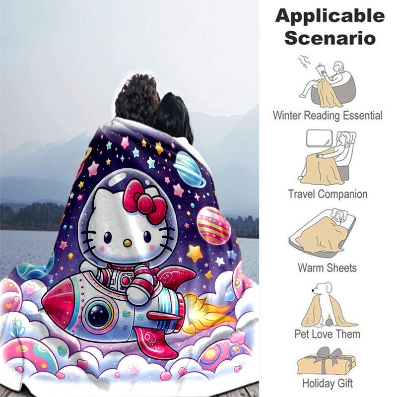1pc Hello Kitty's Cosmic Adventure Blanket,Living Room, Travel, Camping, Car Blankets, Beach, Office Naps, Seasonal Universal Cartoon Throw Blanket Fo