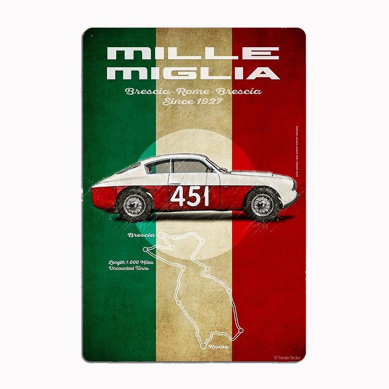 Mille Miglia Vintage AR 1900 Sportwagen Metallschild Poster Garage Raum Wanddekoration Kino Wohnzimmer Individuelle Zinn Heimdeko