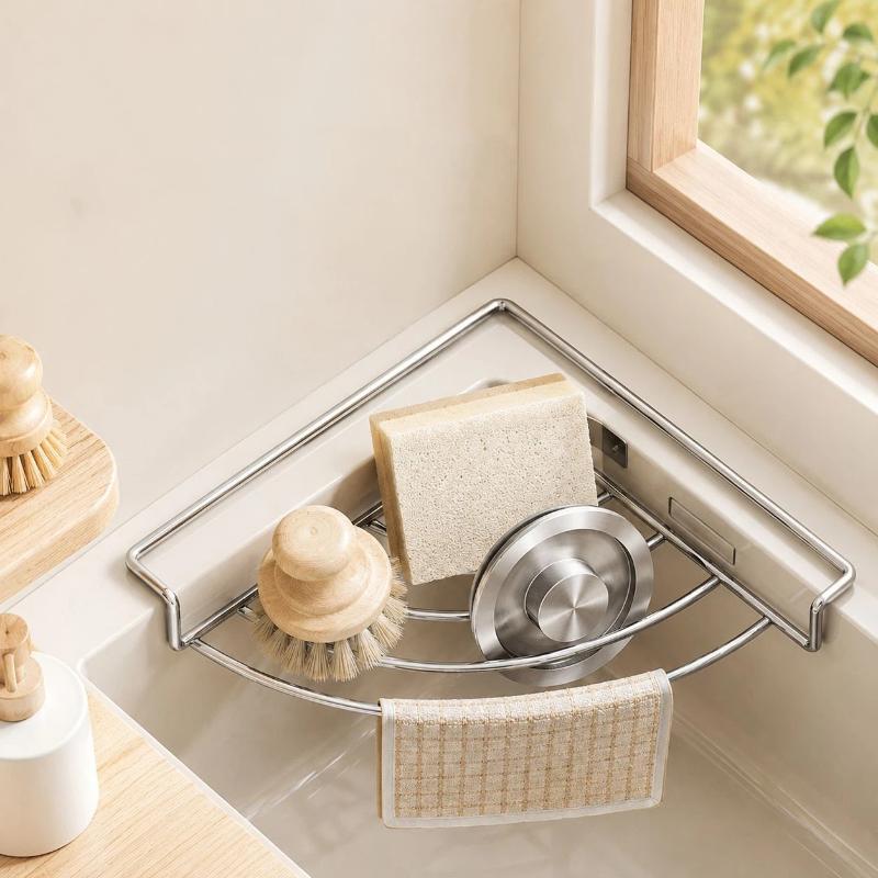 Stainless Steel Sink Corner Drain Rack Punch-free Durable Storage Stand for Sponge Dishcloth Soap Kitchen Accessories