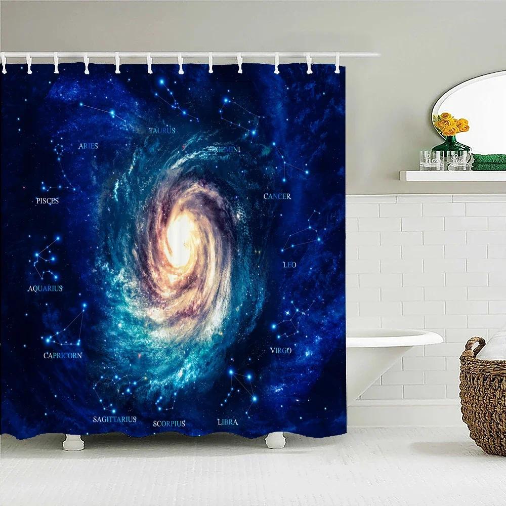 Earth Moon Starry Sky Scenery Printing Shower Curtains Bathroom Curtain Waterproof Fabric With Hooks Home Decoration Bath Screen