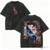 Demon Slayer Tanjiro Washed Cotton Graphic T Shirt Men Women Short Sleeve Anime Graphic Tee Casual Tops Y2k Clothes Streetwear