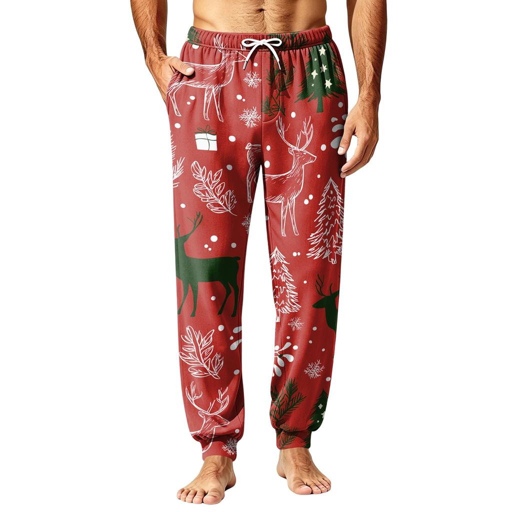 Men's Christmas Printed Pajama Pants Warm Pants for Winter