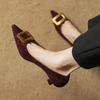 Versatile four-season shoes spring and summer new French pointed women's single shoes light mouth thin heel foot cover black professional commuting