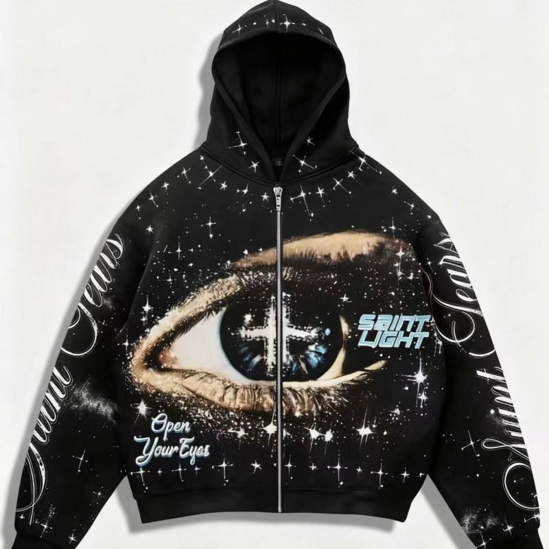 3D Printed Starry Eye Oversized Zip Hoodie Streetwear Unisex Women